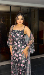 Cashmere rose printed with a rose printed robe