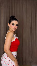 بيجامة احمر قلوب ٣ قطع