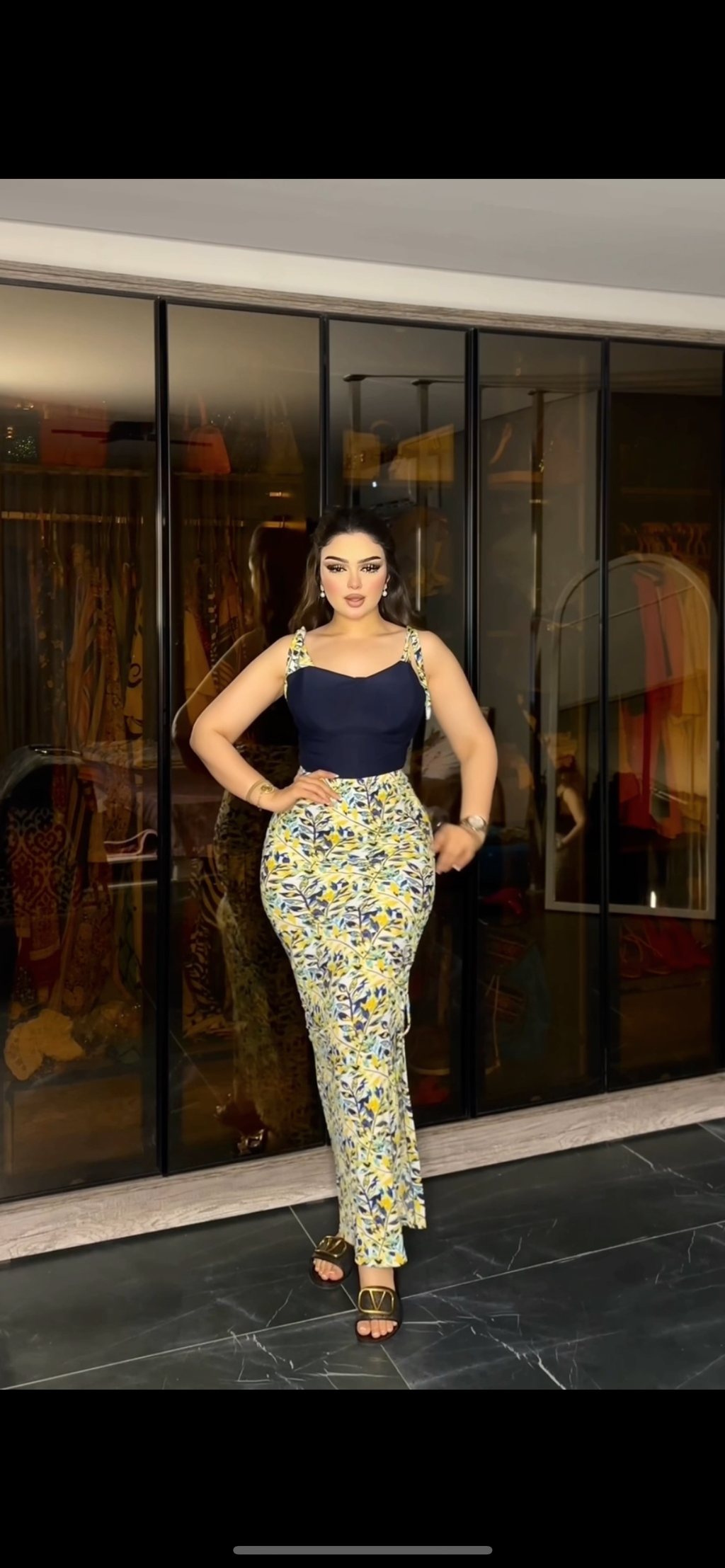 Floral print skirt and top set with shoulder strap