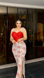 Floral print skirt and top set with shoulder strap