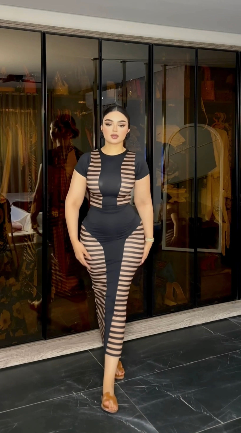 Black set, skirt and short-sleeved top