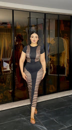 Black set, skirt and short-sleeved top