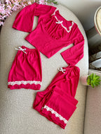 Fuchsia lace pajamas