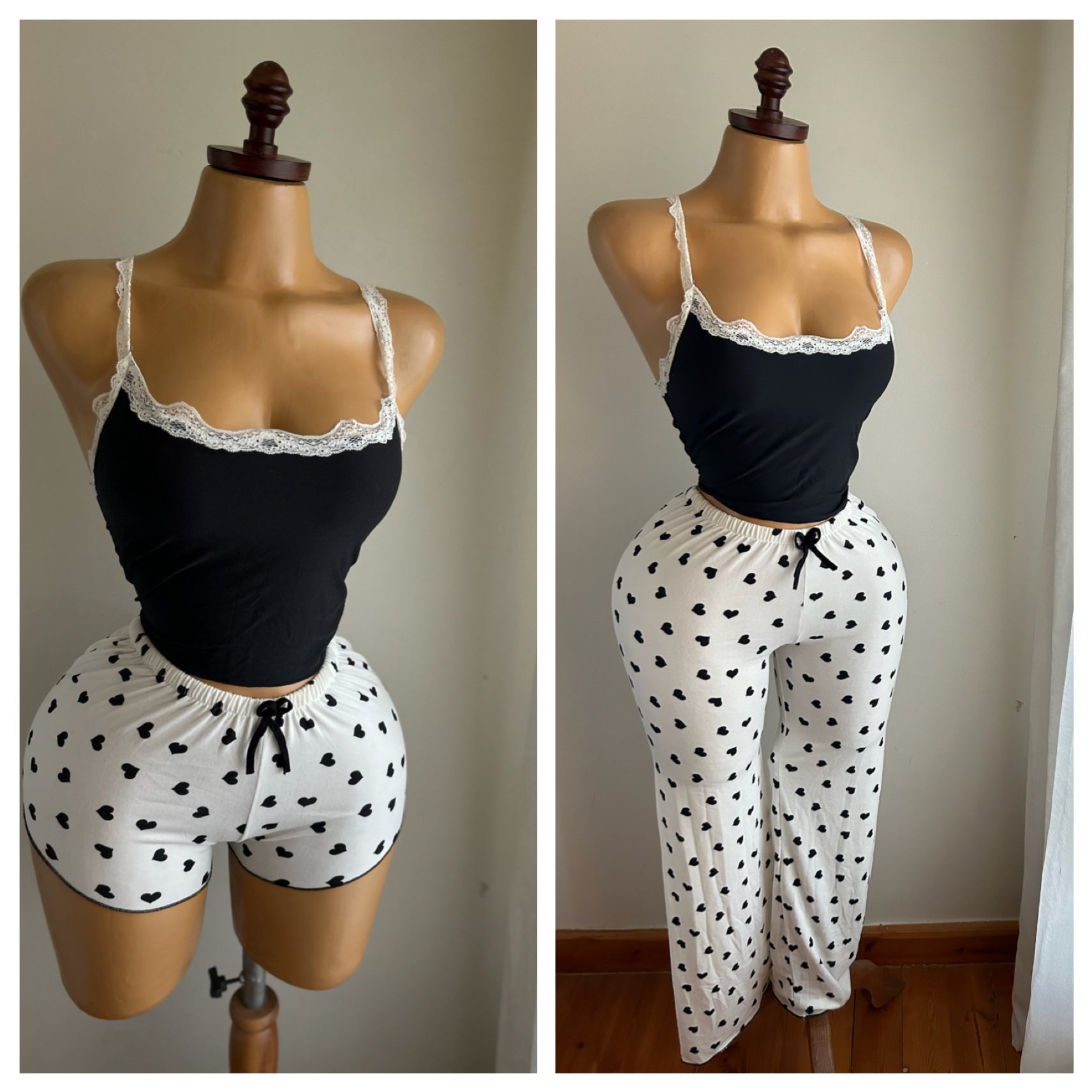 بيجامة اسود قلوب ٣ قطع